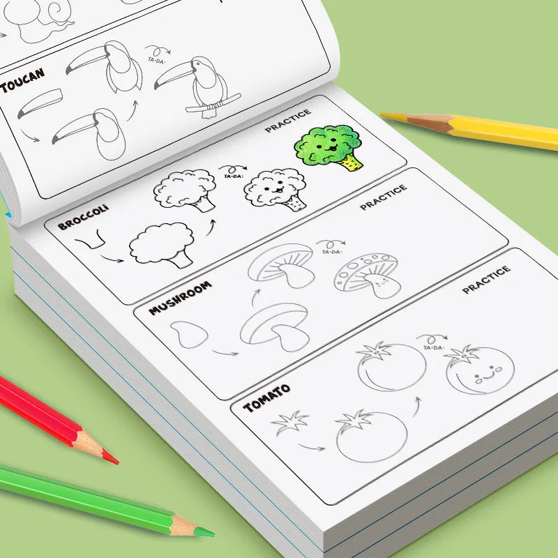 Libro per  disegnare di tutto per i bambini: disegni passo dopo passo di simpatici animali, veicoli, mostri, robot, piatti, regali