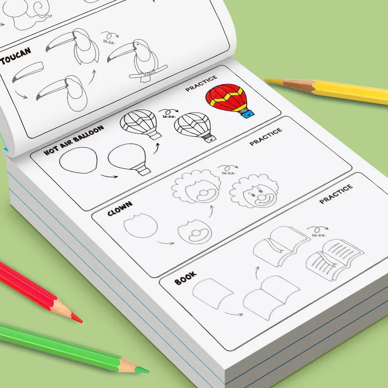 Libro per  disegnare di tutto per i bambini: disegni passo dopo passo di simpatici animali, veicoli, mostri, robot, piatti, regali
