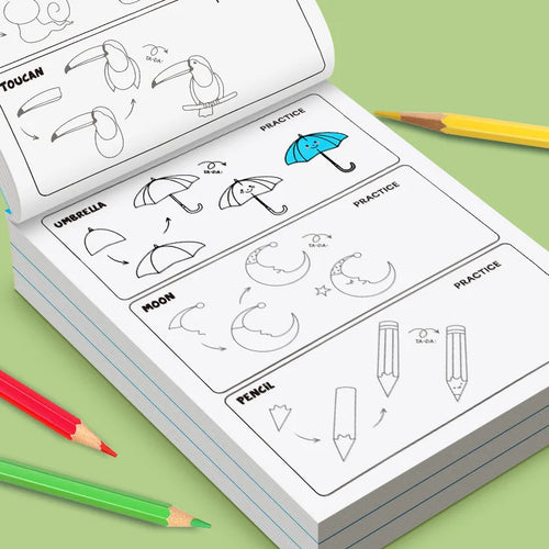 Libro per  disegnare di tutto per i bambini: disegni passo dopo passo di simpatici animali, veicoli, mostri, robot, piatti, regali